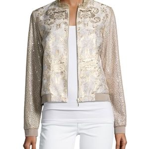 Elie Tahari Glenna Gold Metallic Bomber Jacket